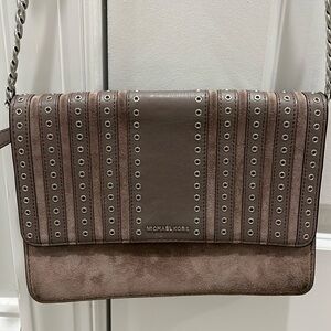 Michael Kors Beige Suede/Leather Adjustable Crossbody Purse with Grommets